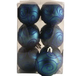 The Christmas Shop Aqua Baubles With Glitter Swirls| Other Colours|Shatterproof