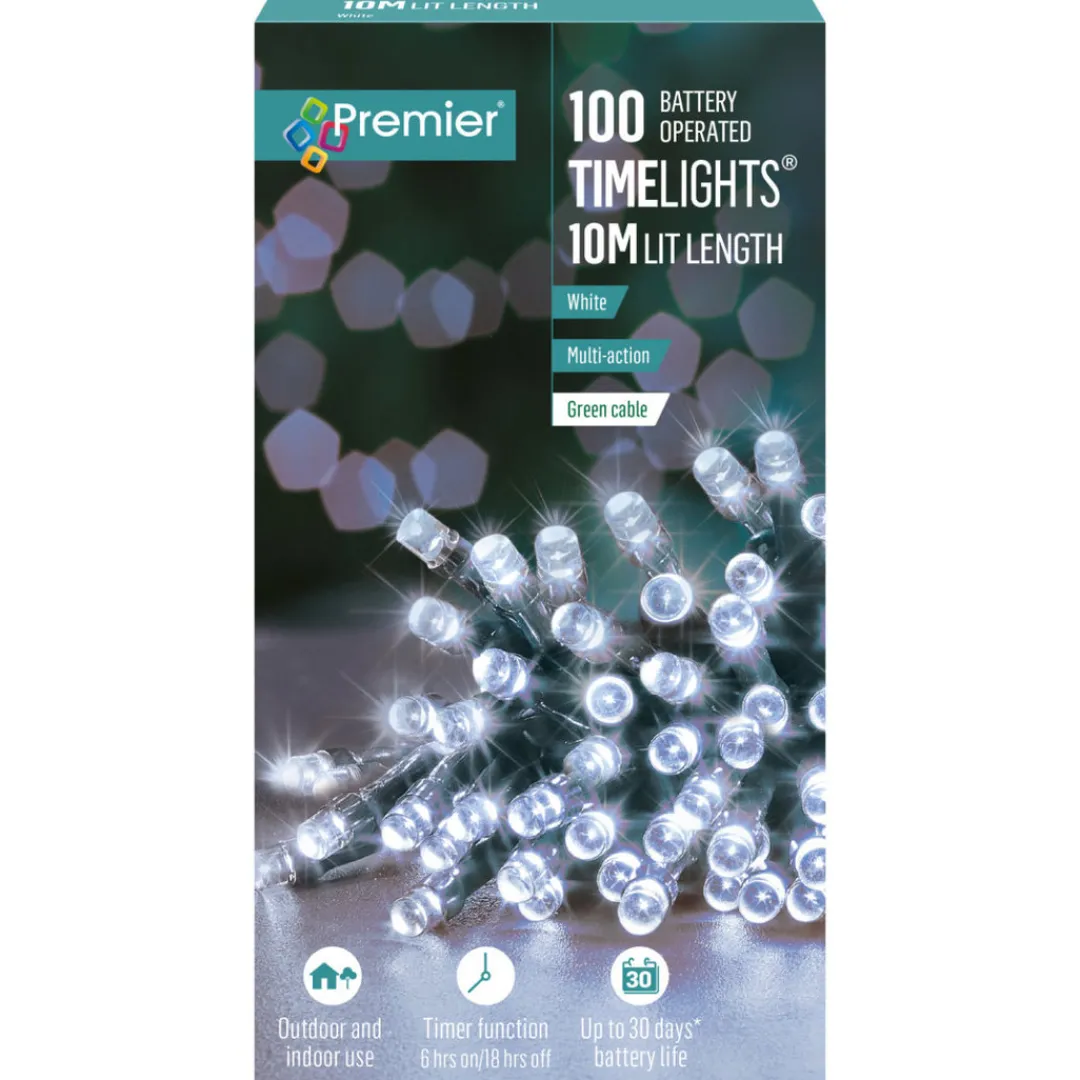 The Christmas Shop Battery Operated 100 White LED Light Set| Battery Operated Lights