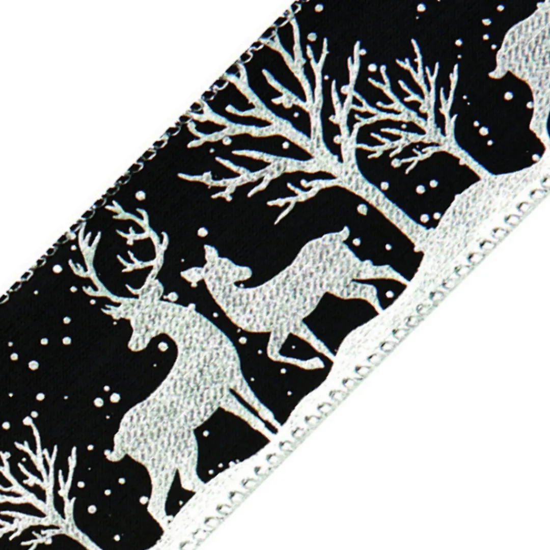The Christmas Shop Black W/Silver Reindeer Ribbon| Ribbon|Other Colours