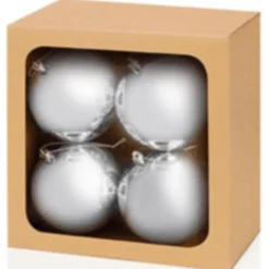 The Christmas Shop Box Of 4 Large Shiny Silver Baubles| Silver & White Theme|Shatterproof