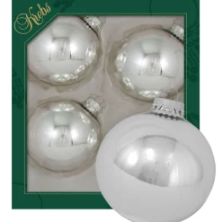 The Christmas Shop 8cm Shiny Silver Baubles| Silver & White Theme|Glass