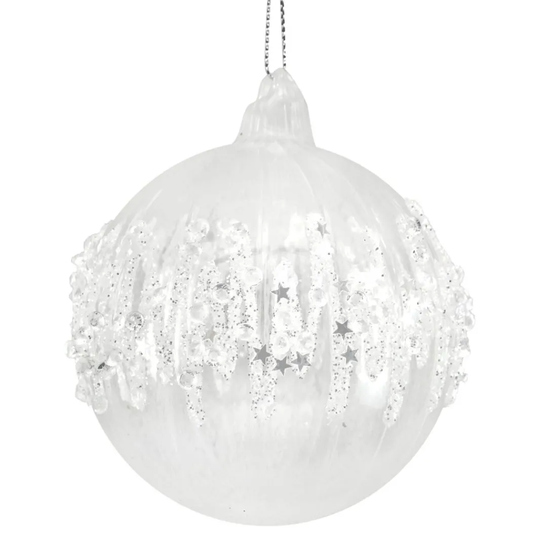 The Christmas Shop Decorated Glass Bauble| Silver & White Theme|Glass