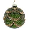 The Christmas Shop Decorated Green Glass Bauble| Glass|Gold Theme