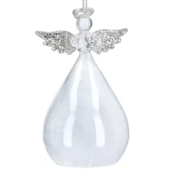 The Christmas Shop Glass Angel With Feathers| Glass|Silver & White Theme