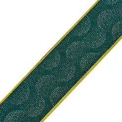 The Christmas Shop Green Wired Ribbon With Gold Swirl Pattern| Ribbon