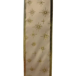 The Christmas Shop Ivory Ribbon With Gold Glitter Stars| Ribbon|Gold Theme