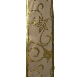 The Christmas Shop Ivory Ribbon With Gold Glitter Swirls| Ribbon|Gold Theme