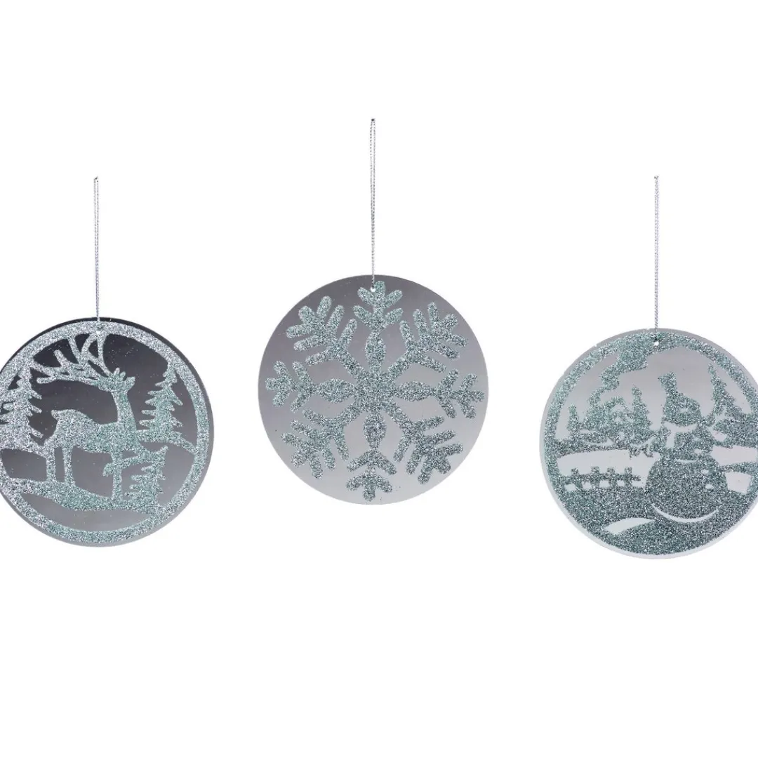 The Christmas Shop Mirror Discs (Set Of 3)| Silver & White Theme