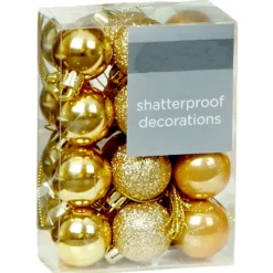 The Christmas Shop 30mm Gold Baubles| Gold Theme|Shatterproof