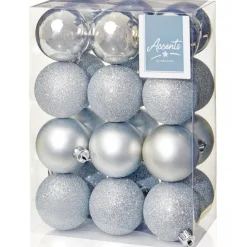 The Christmas Shop 60mm Silver Shatterproof Baubles| Silver & White Theme|Shatterproof