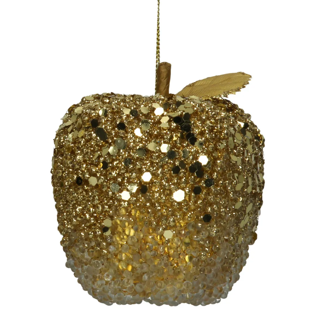 The Christmas Shop Old Gold Bead & Sequin Apple| Gold Theme