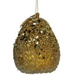 The Christmas Shop Old Gold Bead & Sequin Pear| Gold Theme