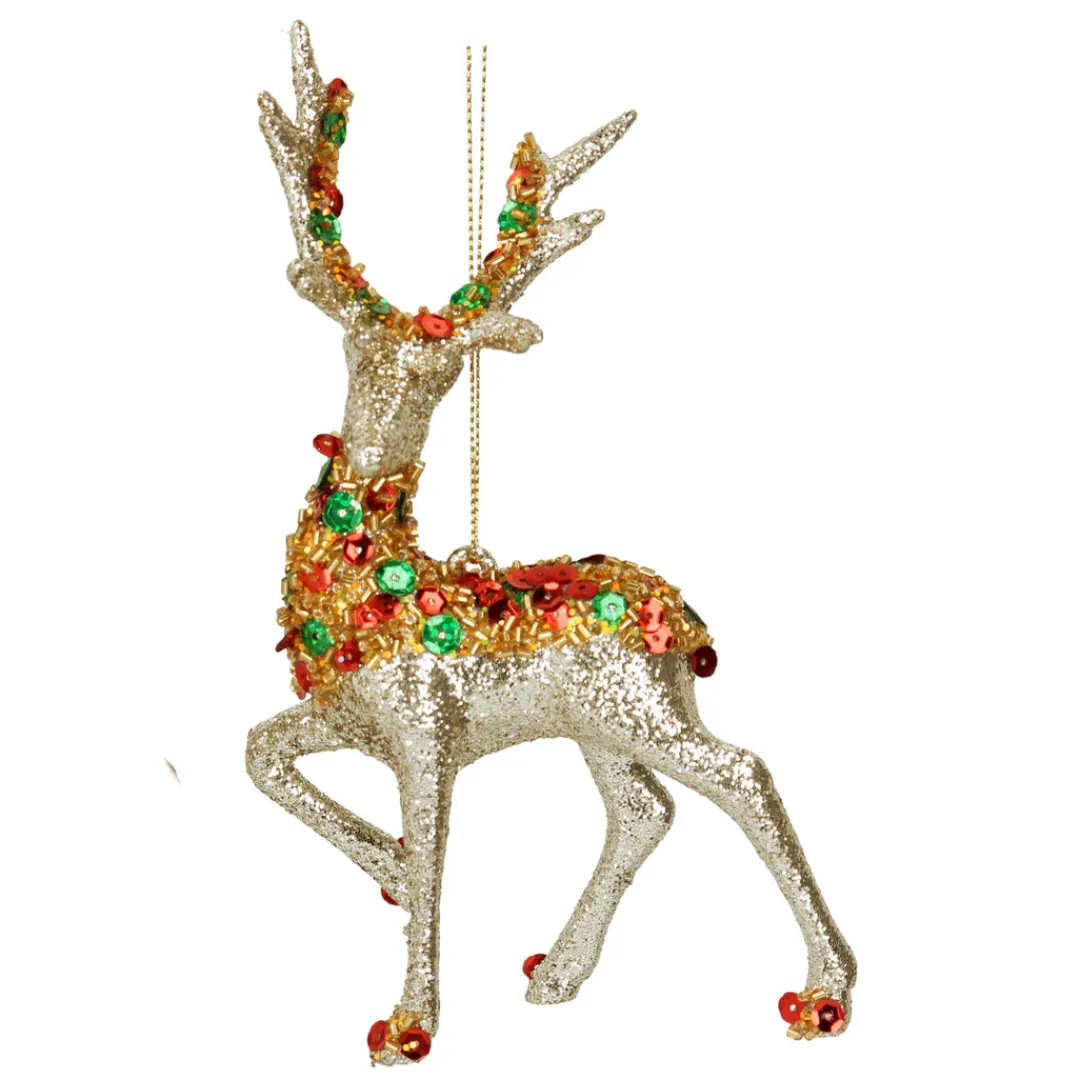 The Christmas Shop Old Gold Glitter Stag| Gold Theme
