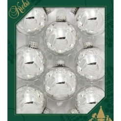 The Christmas Shop Shiny Silver Glass Baubles| Glass|Silver & White Theme