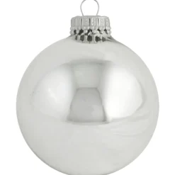 The Christmas Shop Shiny Silver Glass Baubles| Glass|Silver & White Theme