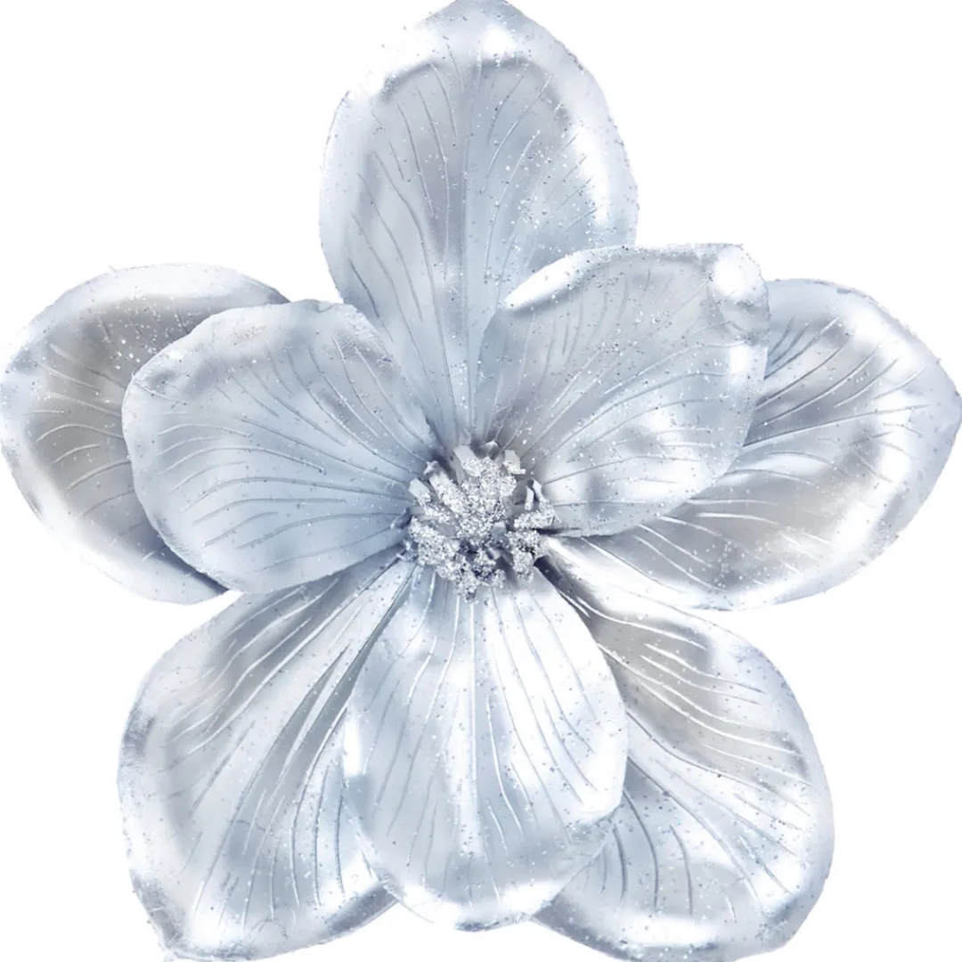 The Christmas Shop Silver Clip-on Flower| Picks & Berries|Silver & White Theme