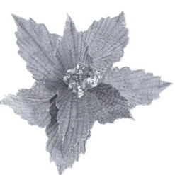 The Christmas Shop Silver Clip-on Poinsettia| Picks & Berries|Silver & White Theme