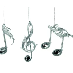 The Christmas Shop Silver Glitter Music Notes (Set Of 3)| Silver & White Theme