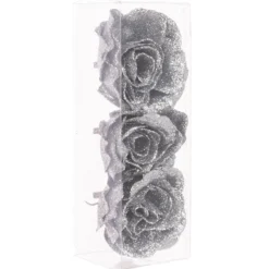 The Christmas Shop Silver Glitter Roses| Silver & White Theme