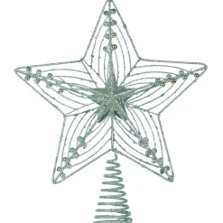 The Christmas Shop Silver Glitter Treetop Star| Treetop Stars|Silver & White Theme