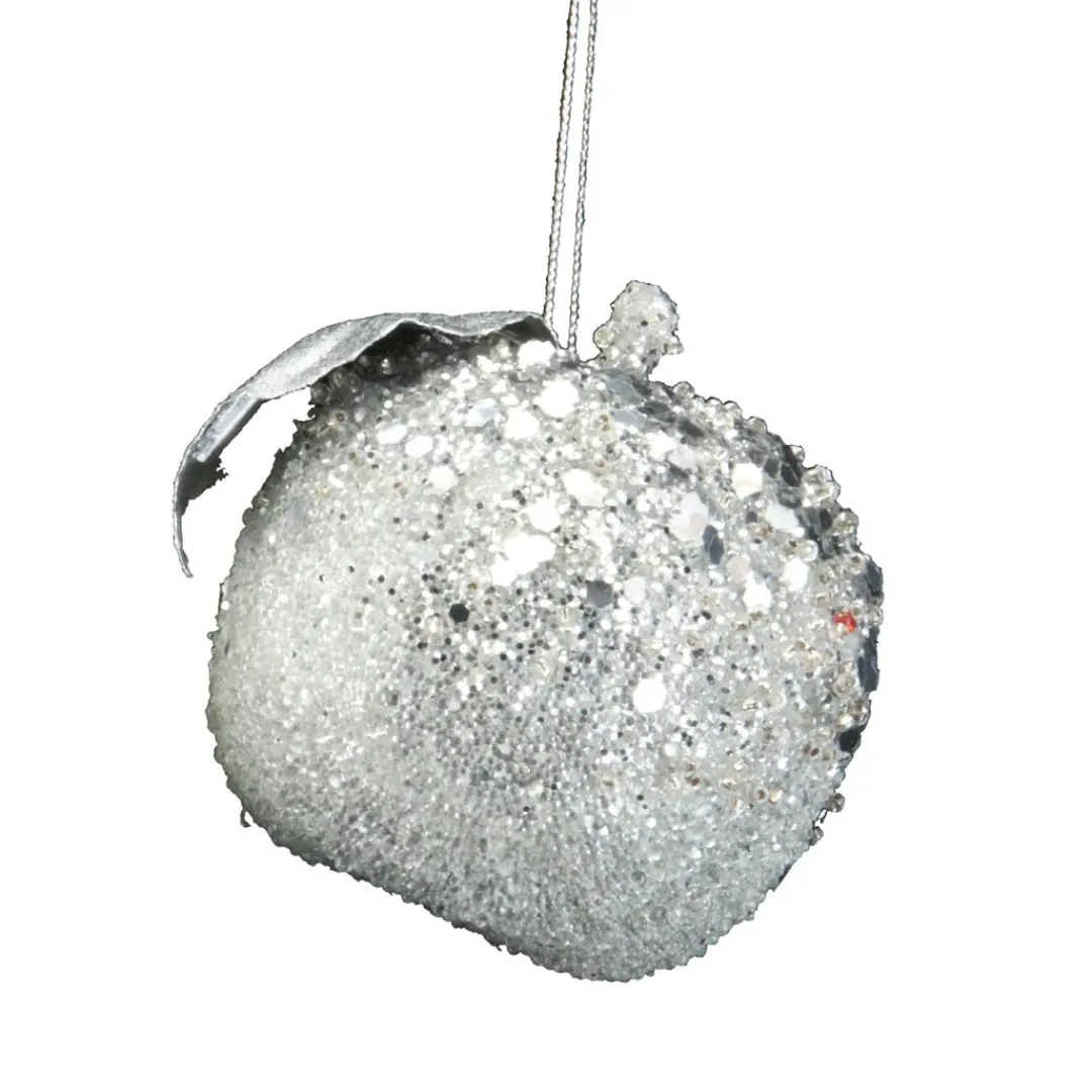 The Christmas Shop Silver Glittered Apple| Silver & White Theme