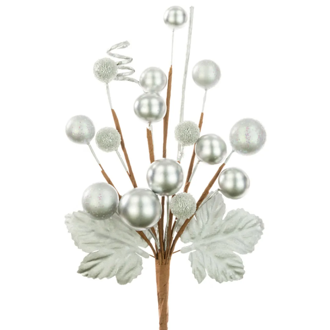 The Christmas Shop Silver Mixed Berry Pick| Picks & Berries|Silver & White Theme