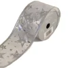 The Christmas Shop Silver Ribbon With Star Design| Ribbon|Silver & White Theme
