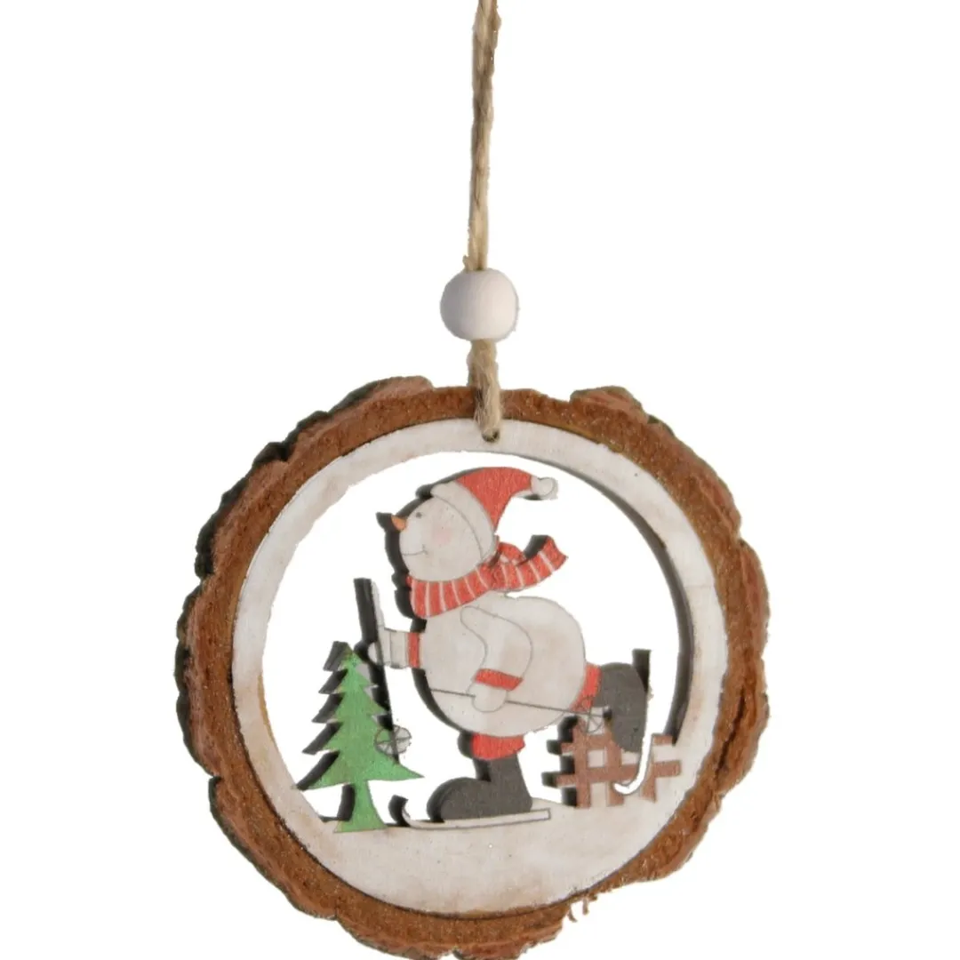 The Christmas Shop Skiing Snowman In Log| Wood|Characters