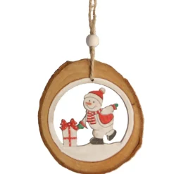 The Christmas Shop Snowman With Parcel In Log| Wood|Characters