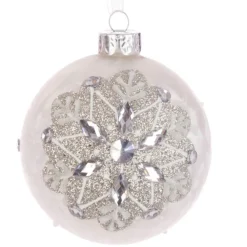 The Christmas Shop Tanya Bauble| Silver & White Theme|Glass